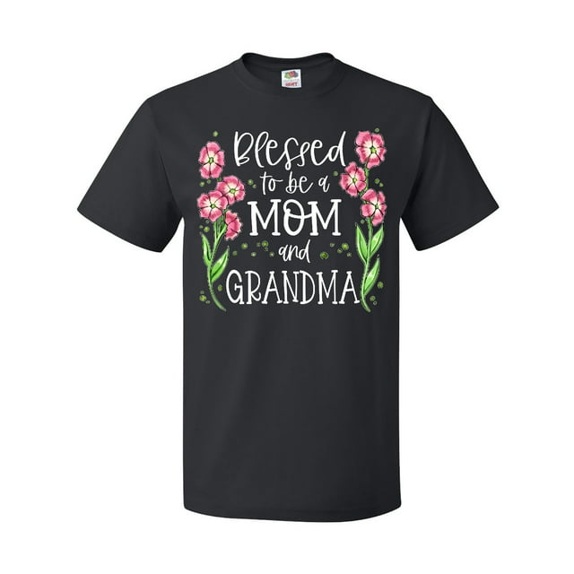 Inktastic Blessed To Be A Mom And Grandma Pink Flowers T-Shirt