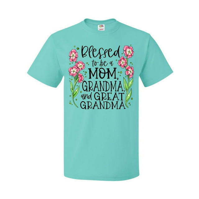 Inktastic Blessed To Be A Mom, Grandma, And Great Grandma Pink Flowers T-Shirt