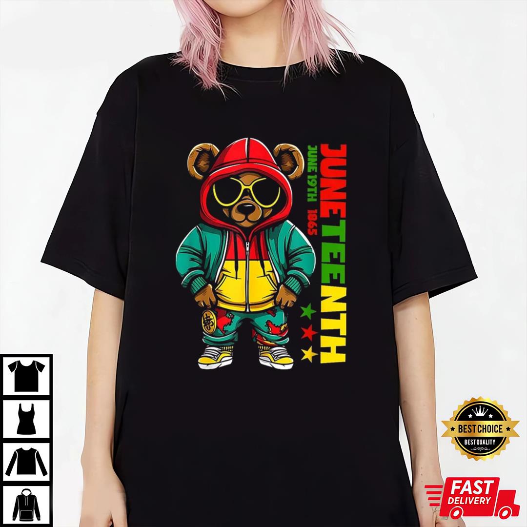 Juneshirtnth Black Mens Hip Hop Teddy Bear African American T-Shirt, Premium Shirt