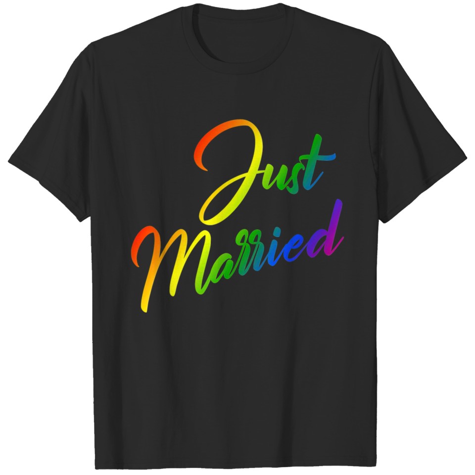 Just Married Gay Pride Rainbow Color Flag Lgbt T-Shirt