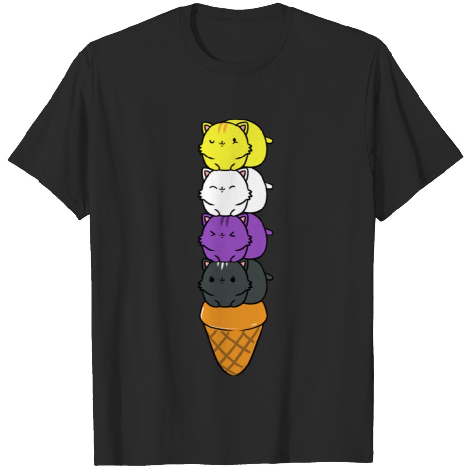 Kawaii Cat Ice Cream Cone For Non Binary Lgbt T-Shirt