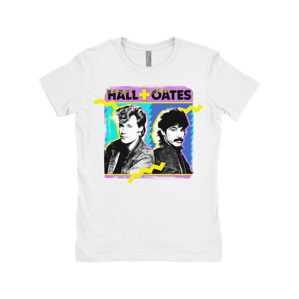 Ladies Boyfriend T-Shirt,Zig Zag Design Distressed Shirt Daryl Hall and John Oates