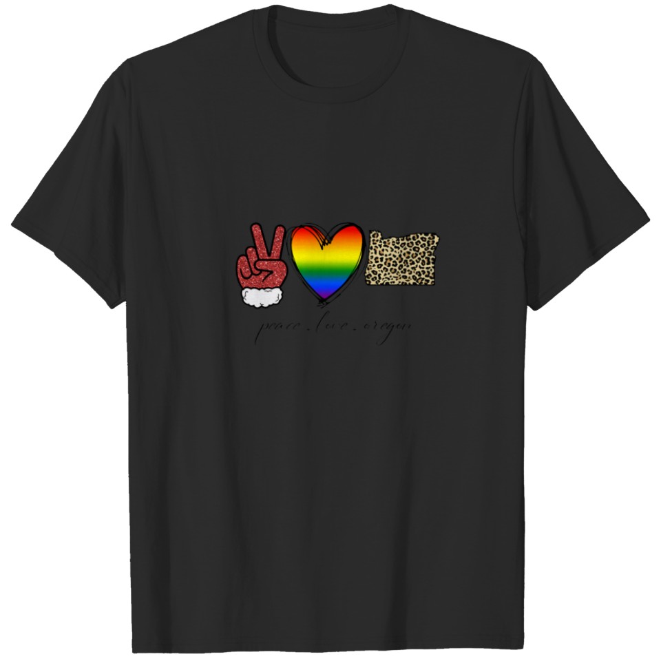 Leopard Peace Love Oregon Heart Lgbt Pride Christm T-Shirt