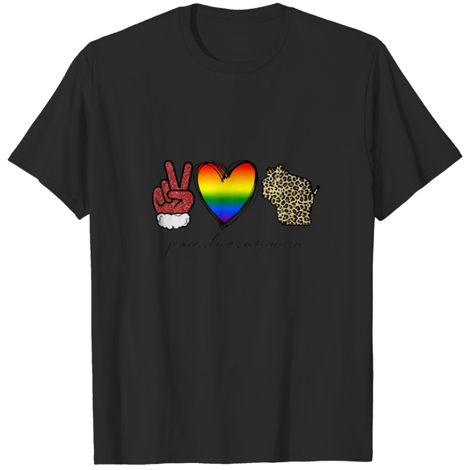 Leopard Peace Love Wisconsin Heart Lgbt Pride Chri T-Shirt