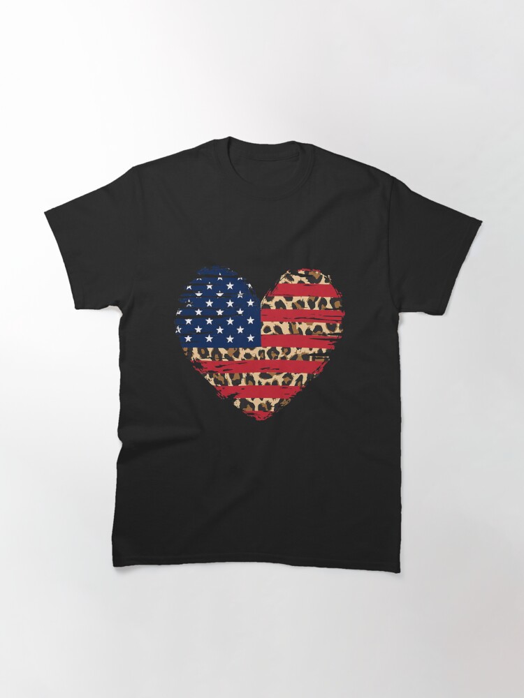 Leopard Print American Flag Heart 4Th Classic T-Shirt July 4Th Tshirt, July 4Th Tee, Independence Premium Shirt