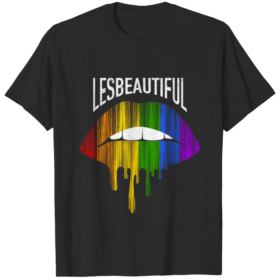 Lesbeautiful Cool Lgbt Design Rainbow Lips T-Shirt