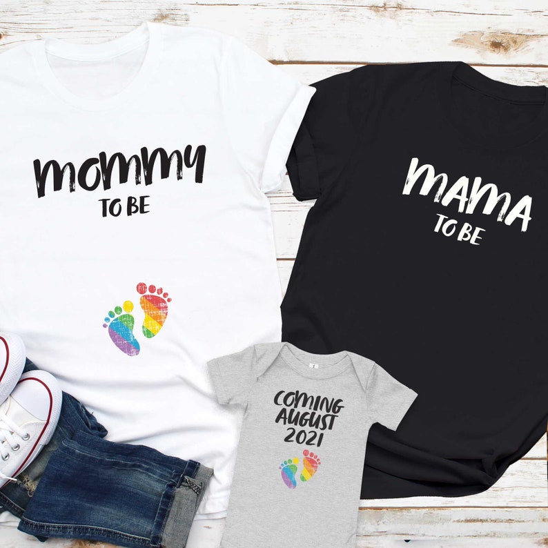 Lesbian Family Matching Pride Rainbow Shirt, LGBTQ Pregnancy Baby Announcement, Lesbian Mommy To Be, Two Queer Mom & Baby Bodysuit, Gay Mom