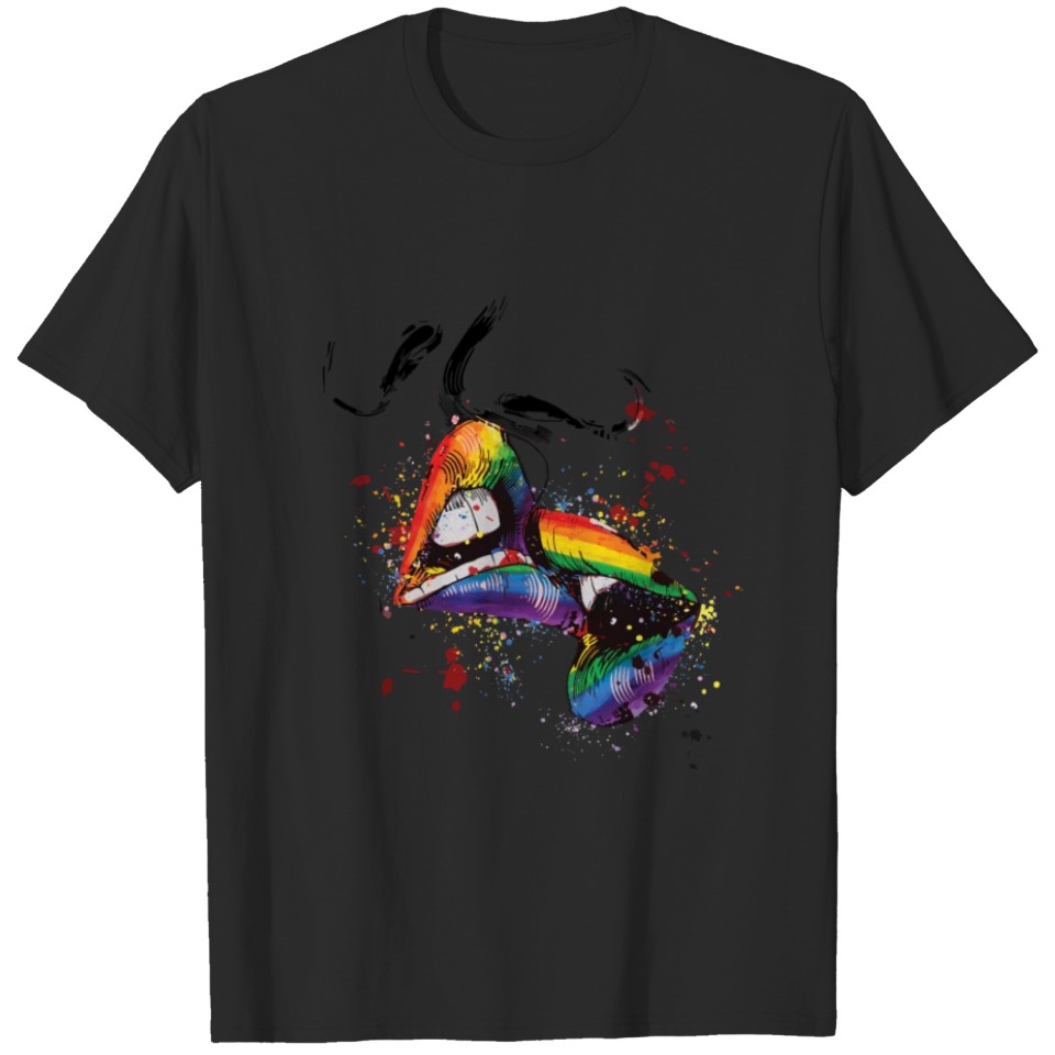 Lesbian Lips Kissing Rainbow Flag Gay Pride Lgbt B T-Shirt