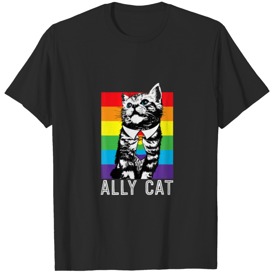 Lgbt Ally Cat Retro Rainbow Lgbt Gay Pride Kittys T-Shirt