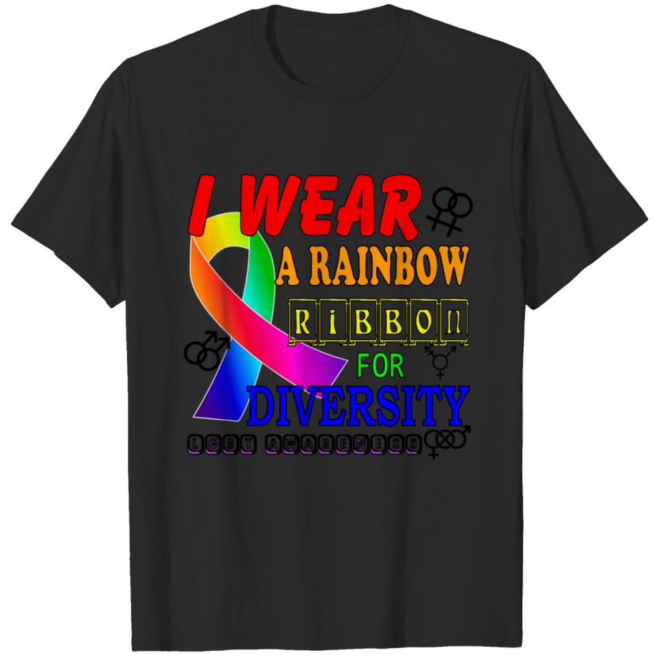 Lgbt Awareness Logo With Rainbow Awareness Ribbon T-Shirt