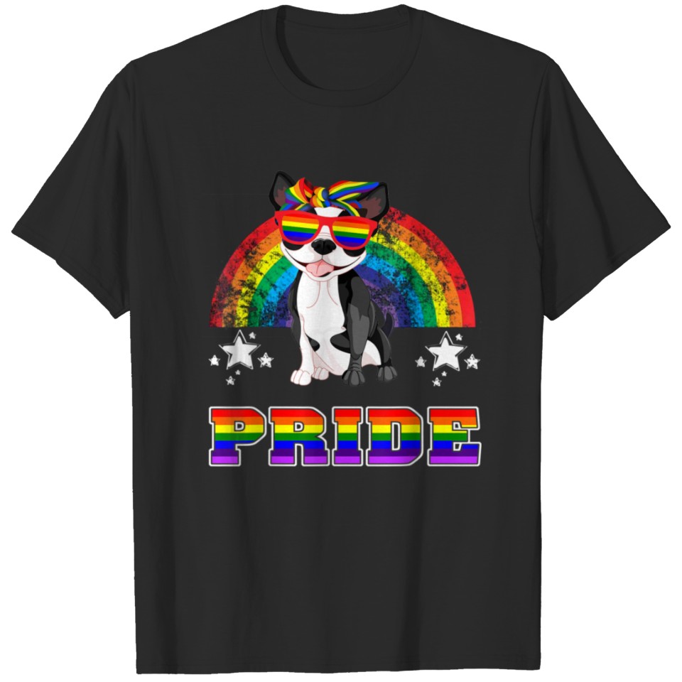 Lgbt Boston Terrier Dog Gay Pride Rainbow T-Shirt