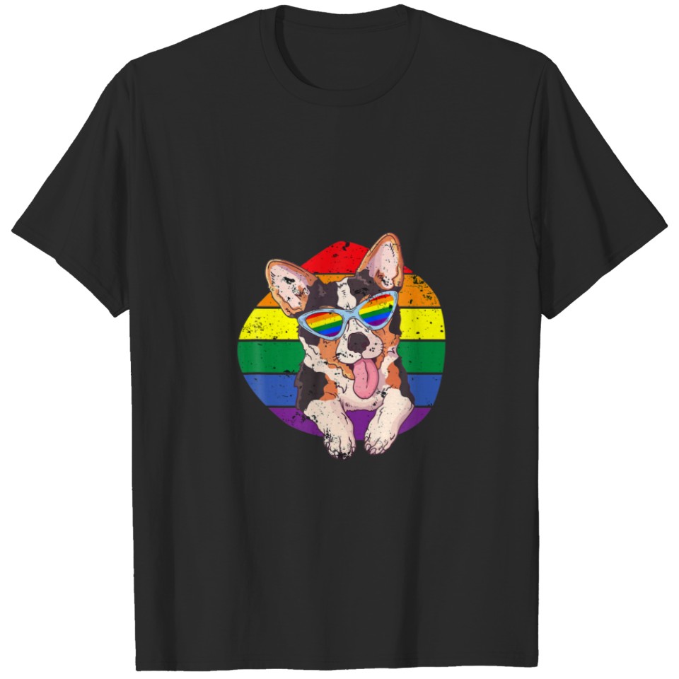 Lgbt Corgi Dog Lover Gay Pride Rainbow Sunglasses T-Shirt