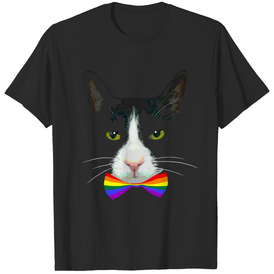 Lgbt Gay Cat With Rainbow Bow Tie T-Shirt