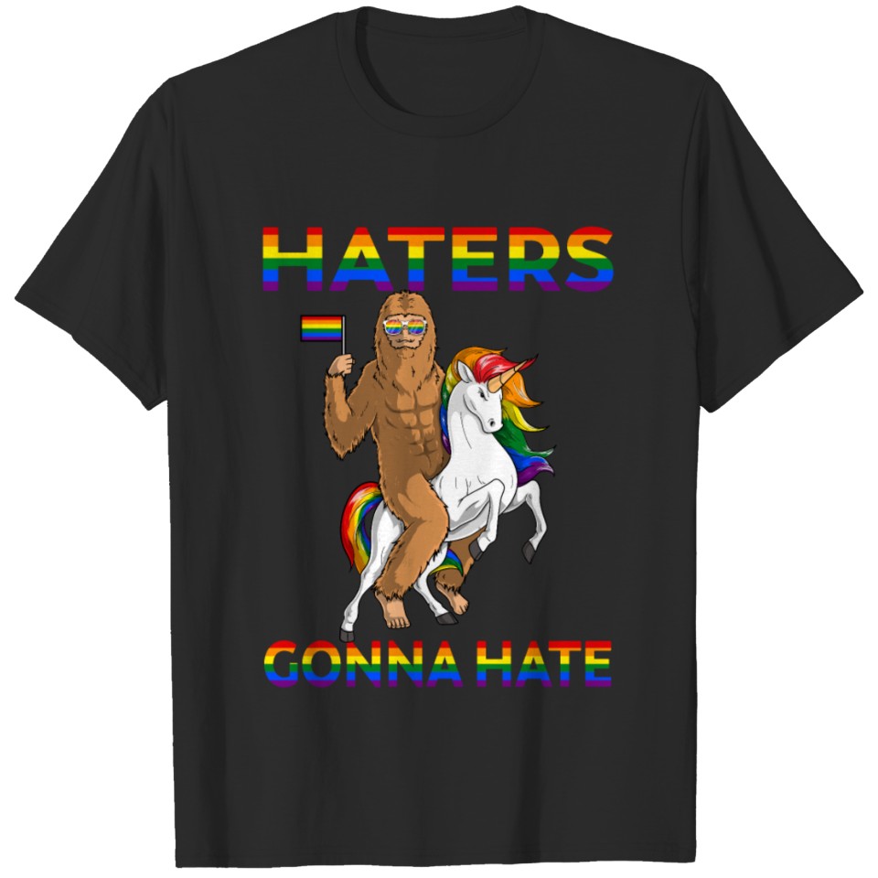 Lgbt Gay Pride Bigfoot Sasquatch Riding Unicorn T-Shirt