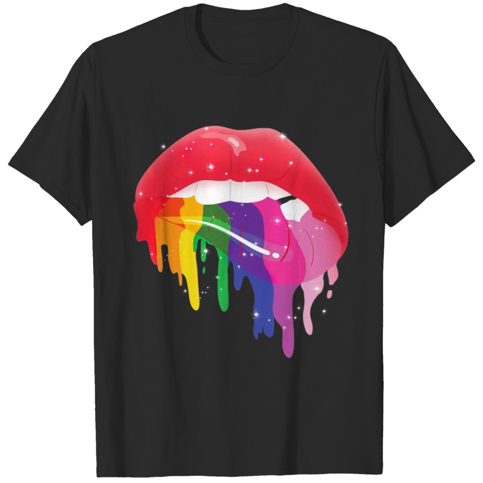 Lgbt Glossy Rainbow Gay Pride Dripping Lips T-Shirt