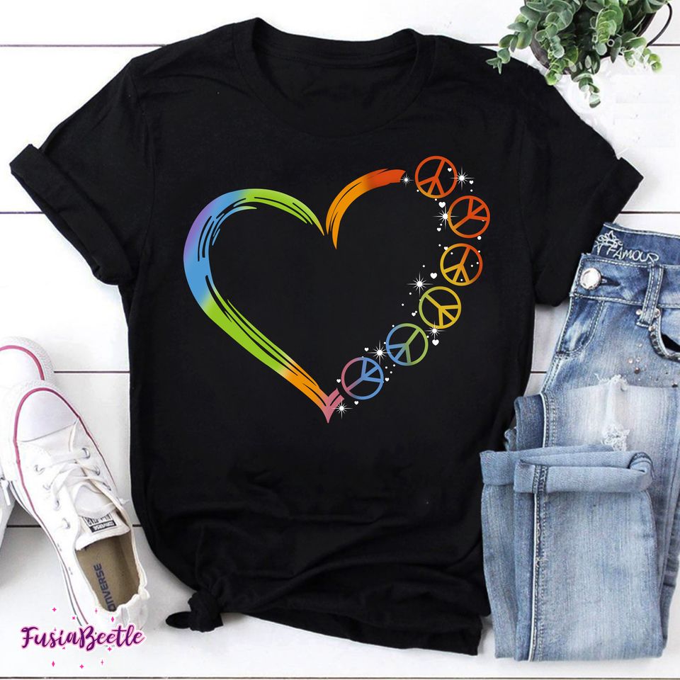 Lgbt Heart Peace Sign Vintage T-Shirt, Lesbian Shirt, Love Lgbt Shirt, Pride Month Shirt, Gift For Pride Month Shirt