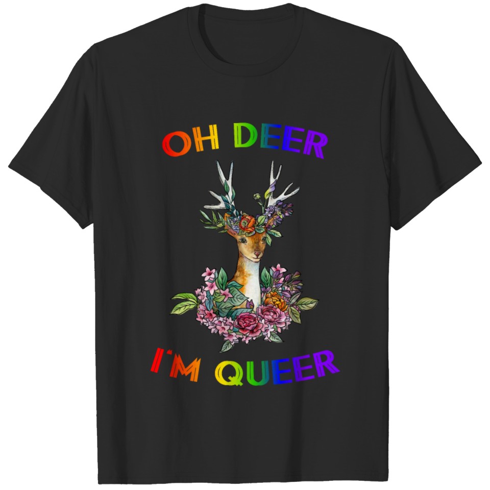 Lgbt Oh Deer I'M Queer Rainbow Flag Gift Idea T-Shirt