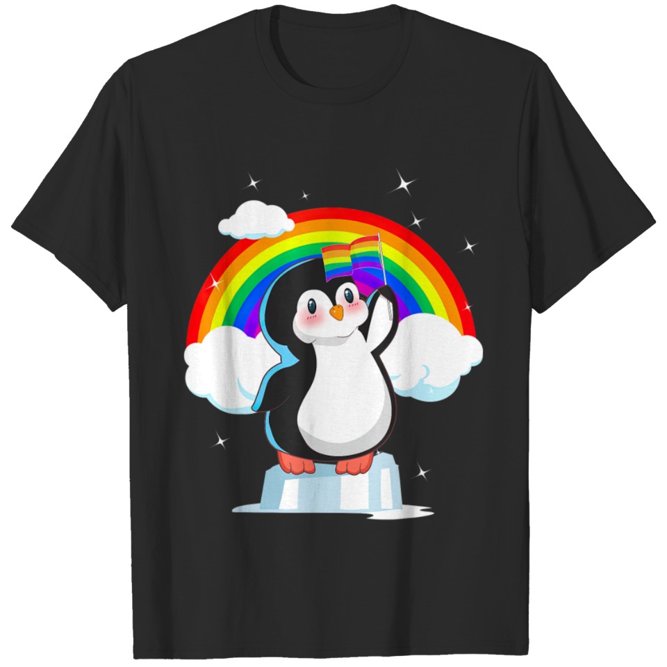 Lgbt Pride Cute Penguin With Rainbow Flag For Bird T-Shirt