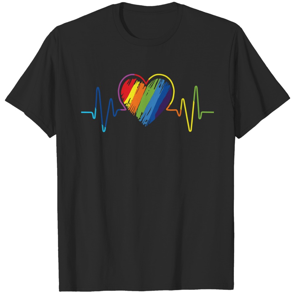 Lgbt Pride Gay Lesbian Modern Rainbow Heartbeat T-Shirt