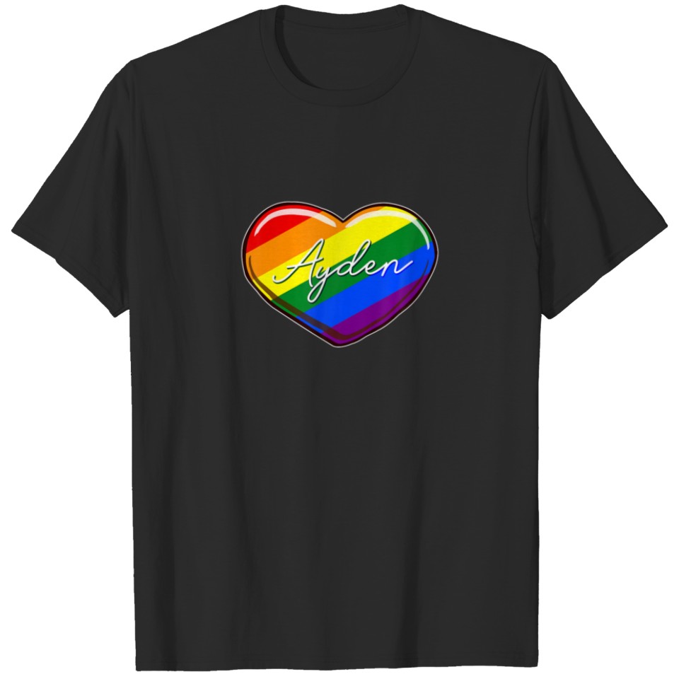 Lgbt Pride Heart - First Name "Ayden" Rainbow Hear T-Shirt