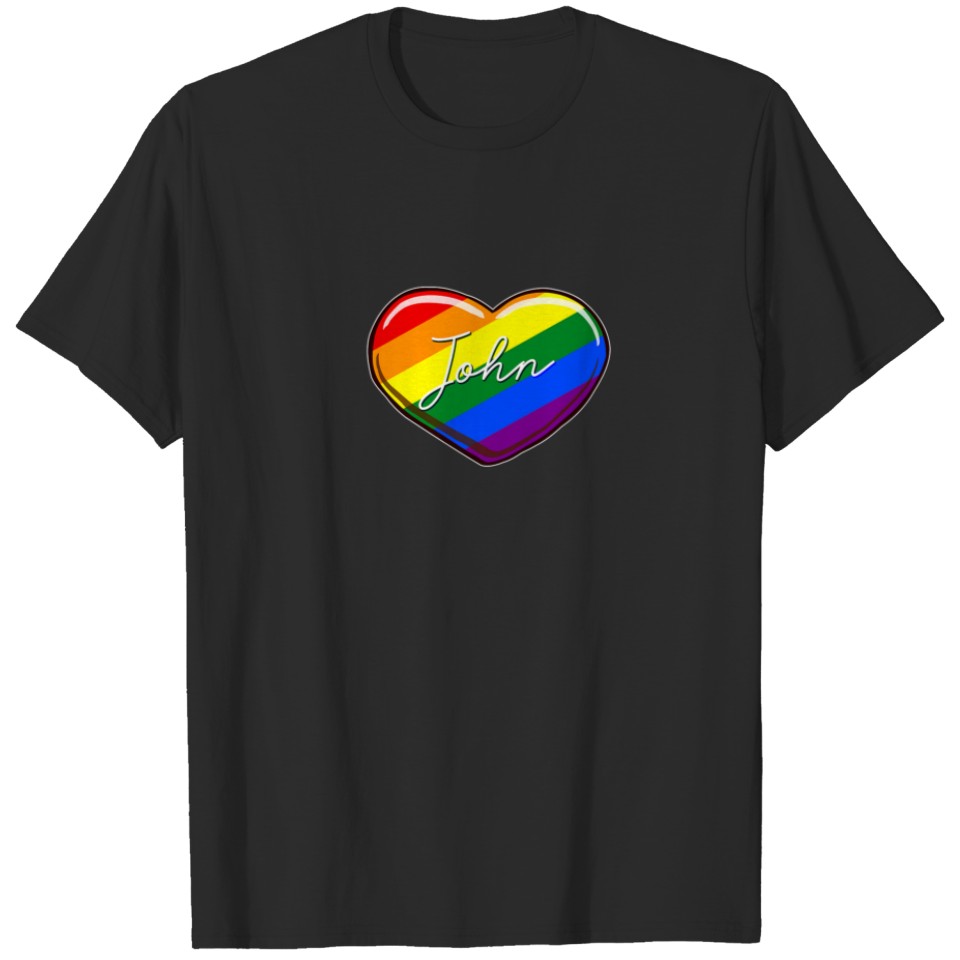 Lgbt Pride Heart - First Name "John" Rainbow Heart T-Shirt