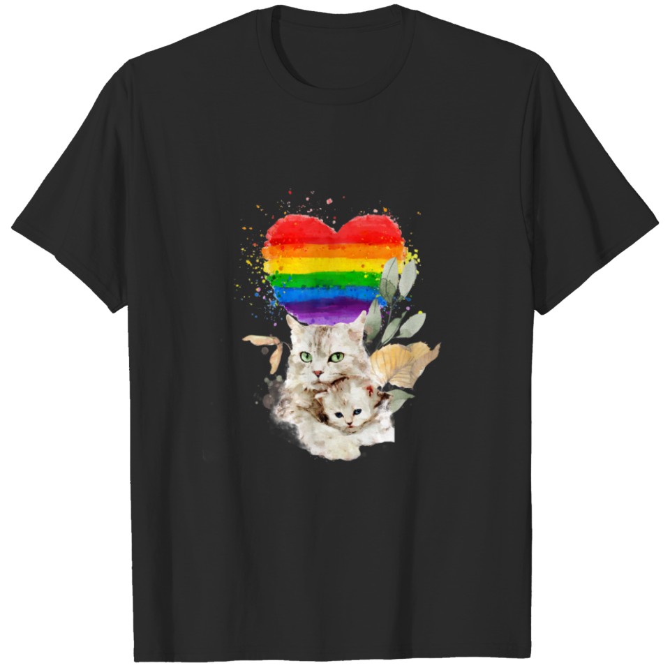 Lgbt Pride Mommy Cat With Kitten Rainbow Mothers D T-Shirt