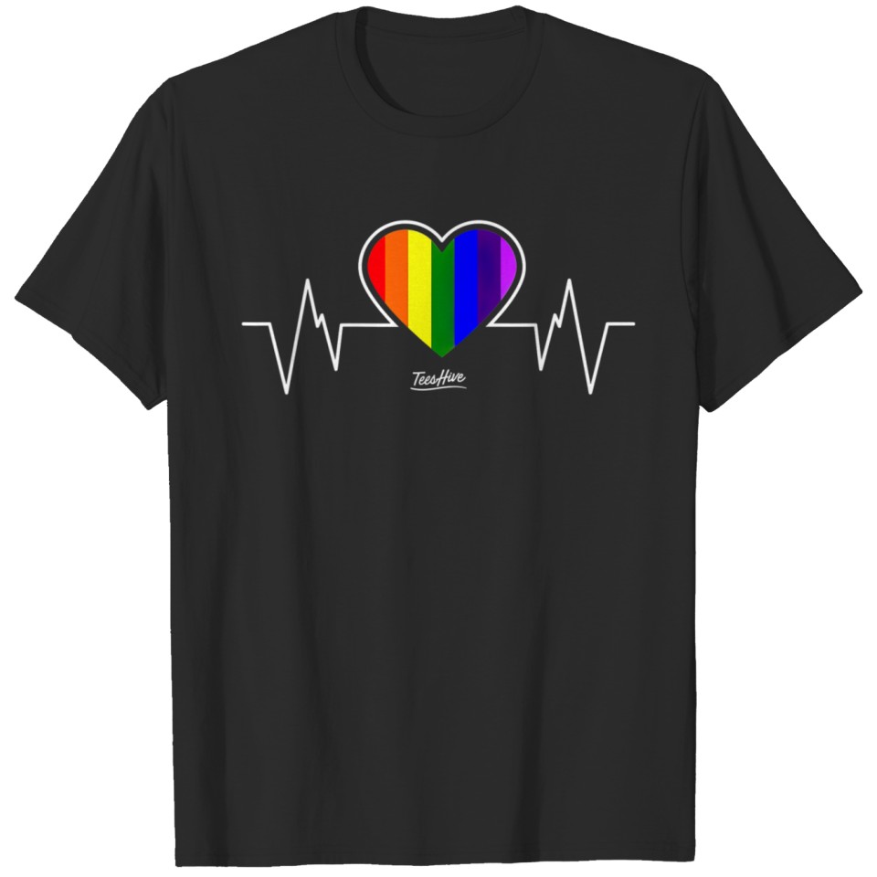 Lgbt Rainbow Heartbeat Lgbtq Rainbow Gay Pride T-Shirt