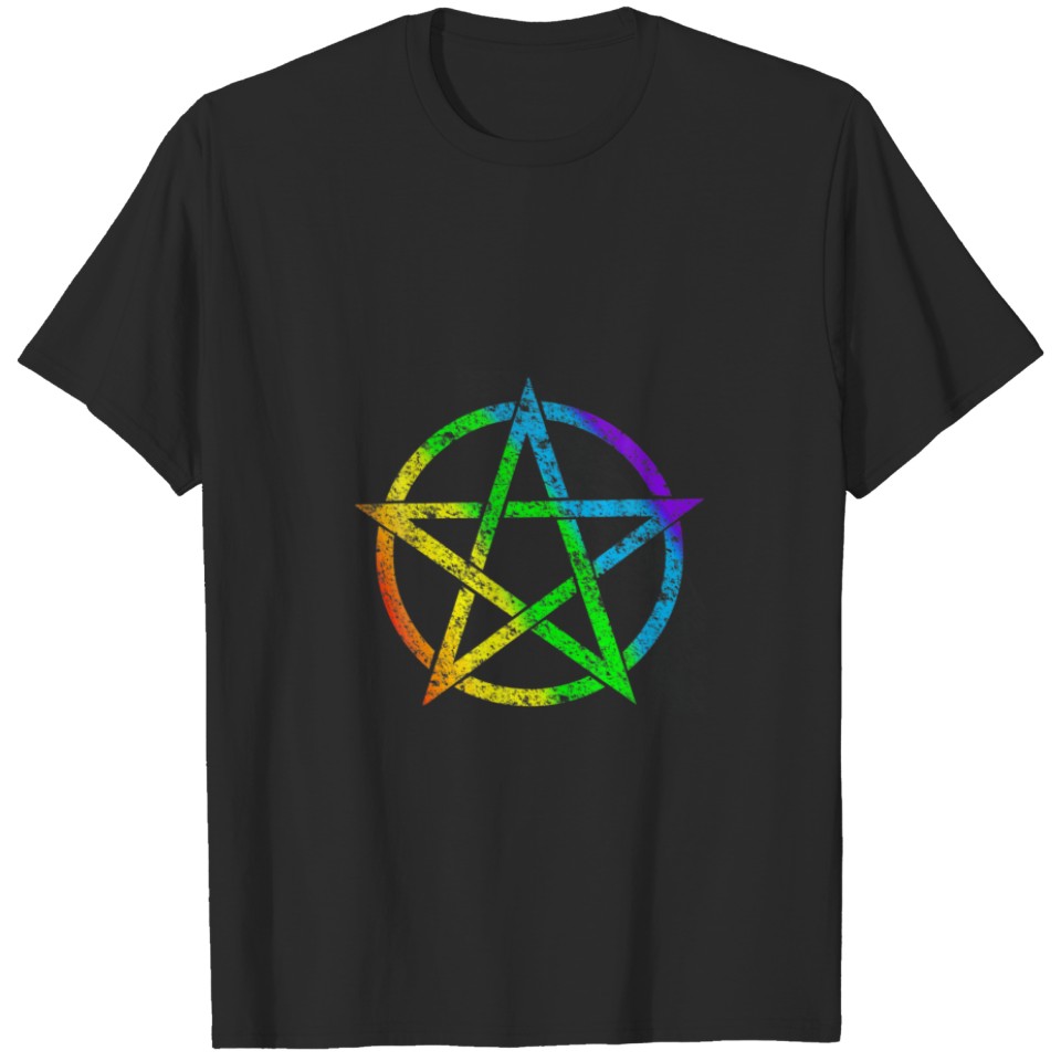 Lgbt Rainbow Pentagram For Wiccan Pagan Witch Retr T-Shirt