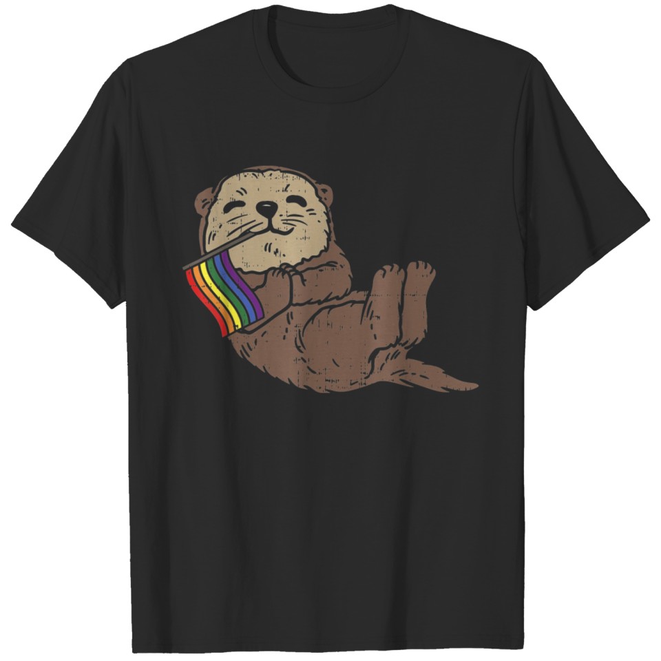 Lgbt Sea Otter Rainbow Flag Cute Gay Pride Animal T-Shirt