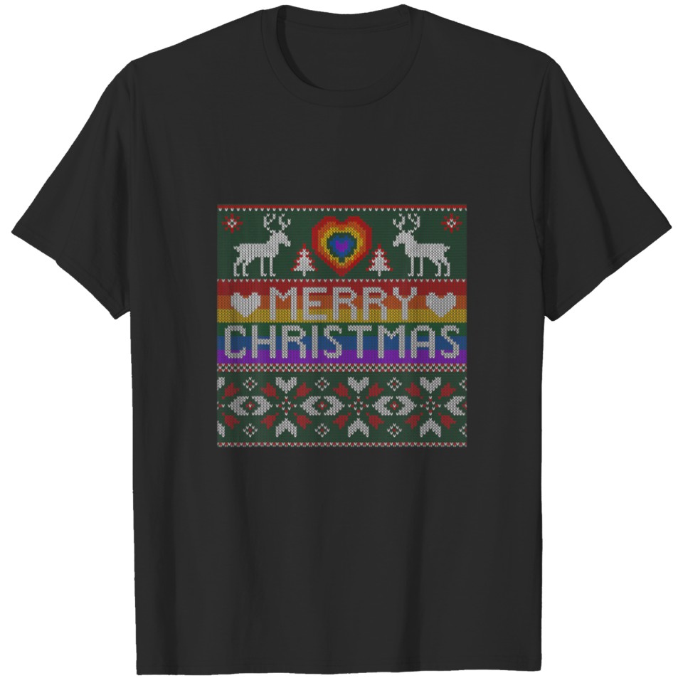 Lgbt Ugly Christmas Lesbian Gay Flag Heart T-Shirt