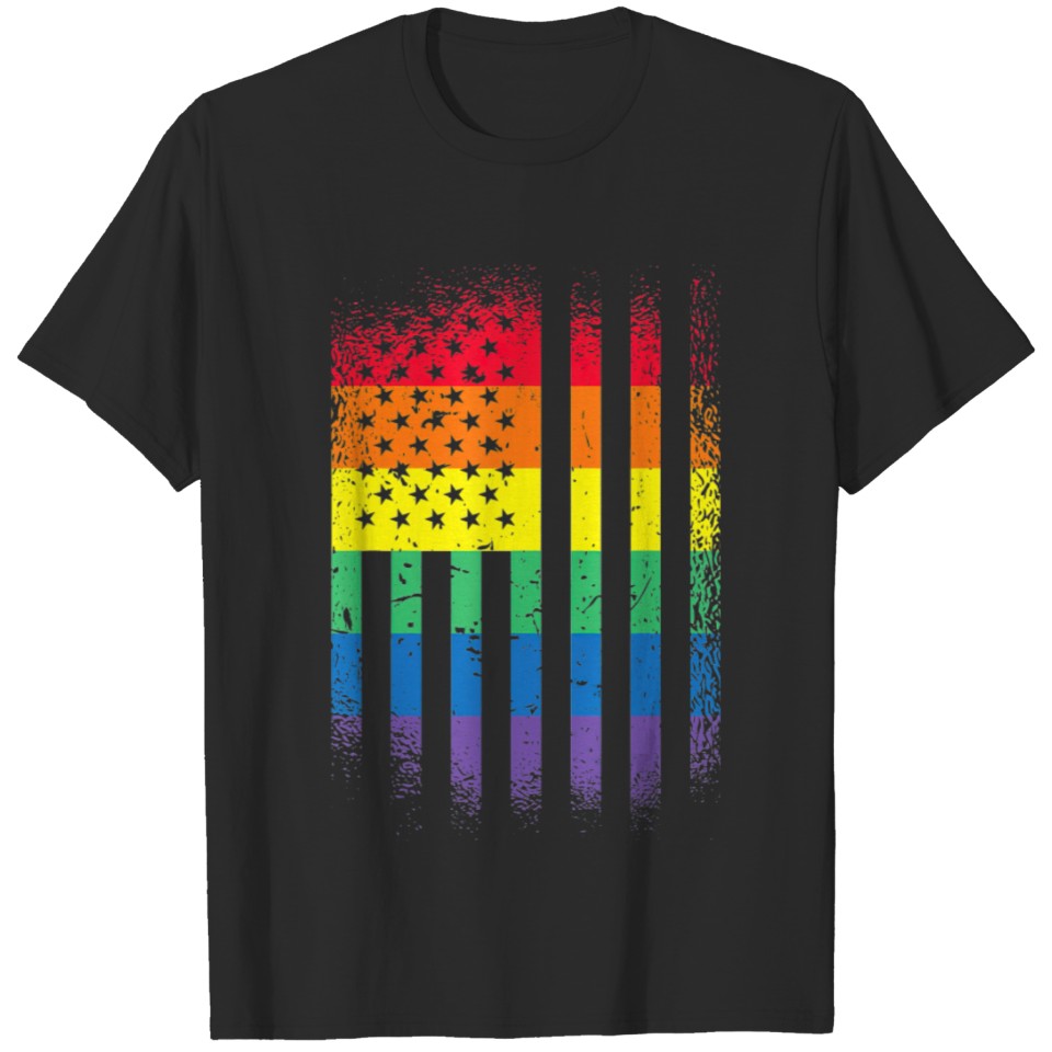 Lgbt Vintage Rainbow American Flag Gay Pride T-Shirt