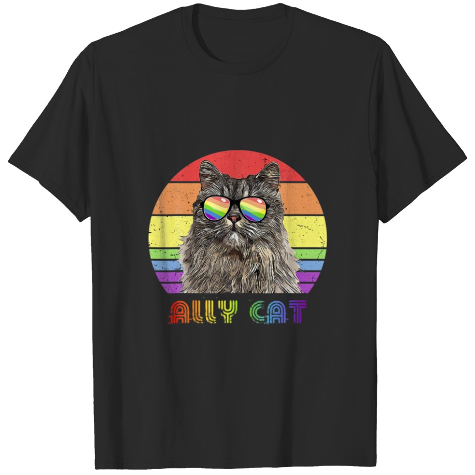 Lgbtq Ally Cat Rainbow Gay Pride Flag Lgbt T-Shirt