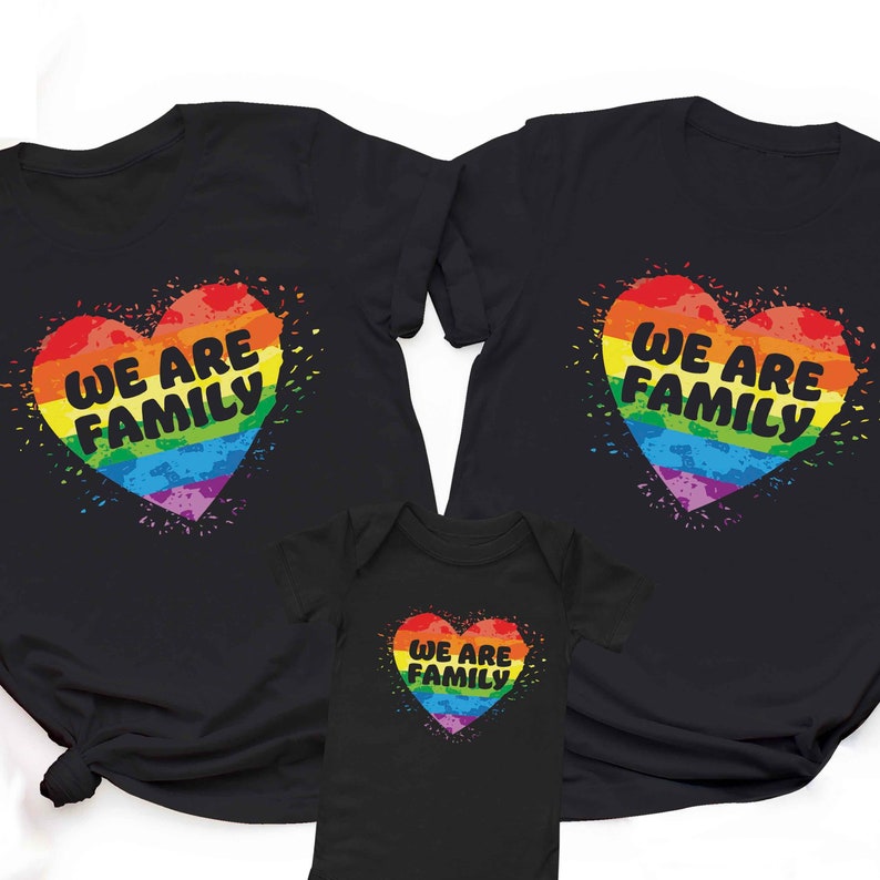 LGBTQ Family Rainbow Heart Matching Shirt, Two Lesbian Mom & Baby Bodysuit, Lesbian Mother's Day Gift, Two Gay Dad Queer Same-Sex Family Tee