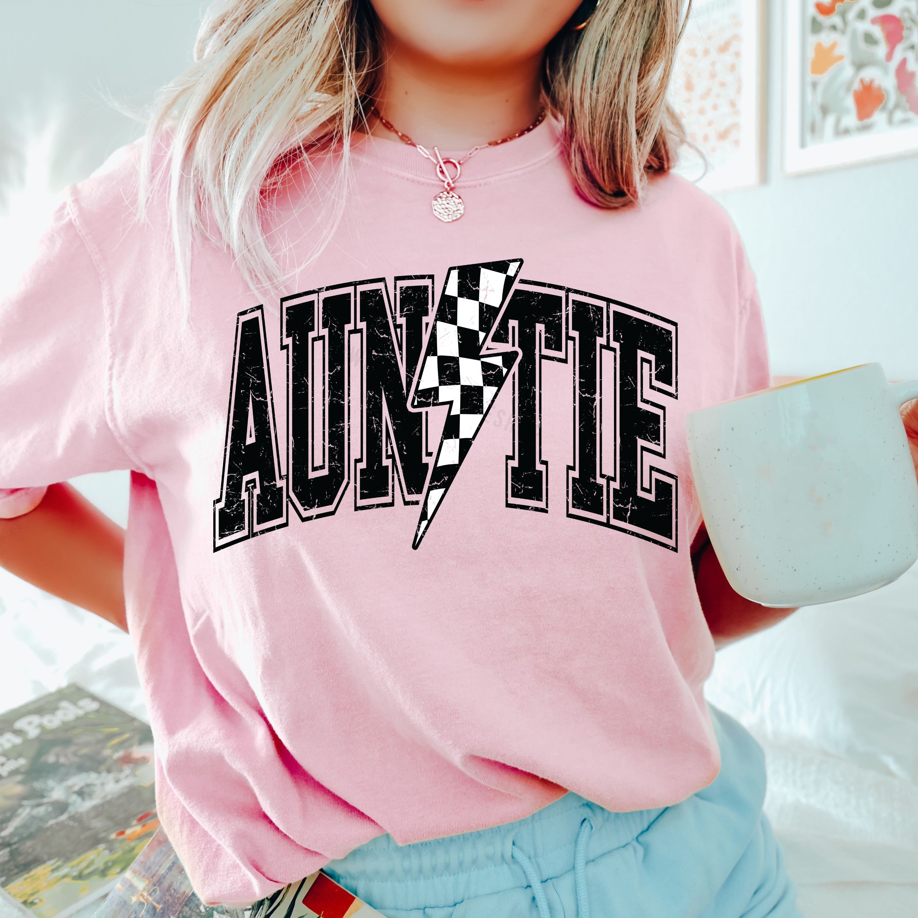 Lightning Bolt Checkered Auntie Shirt, Mom Shirt, Mama Shirt, Mother's Day Shirt, Shirt For Mom