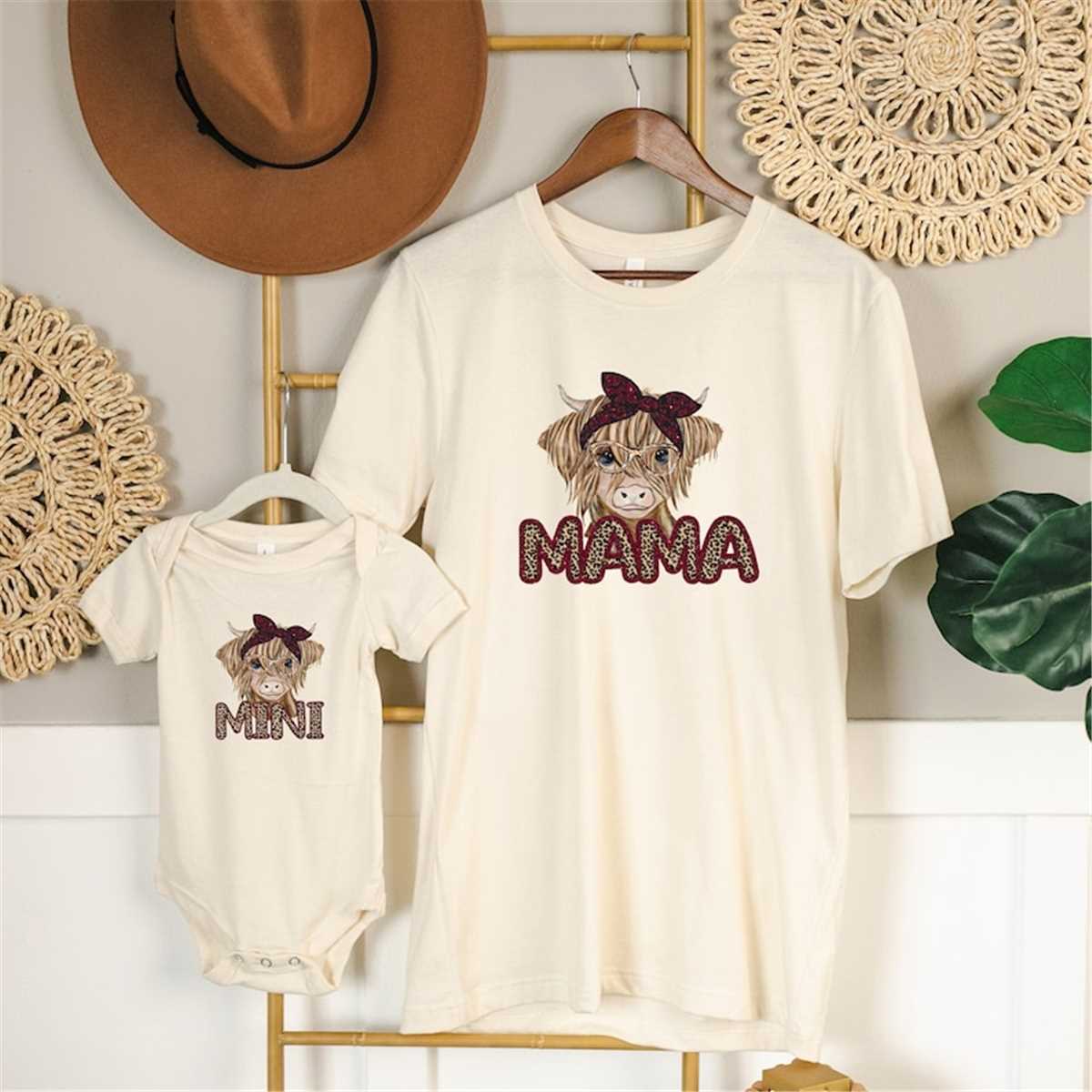 Longhorn Cow Head Mama Mini Matching Shirts, Mom Shirt, Mama T- Shirt, Premium Shirt