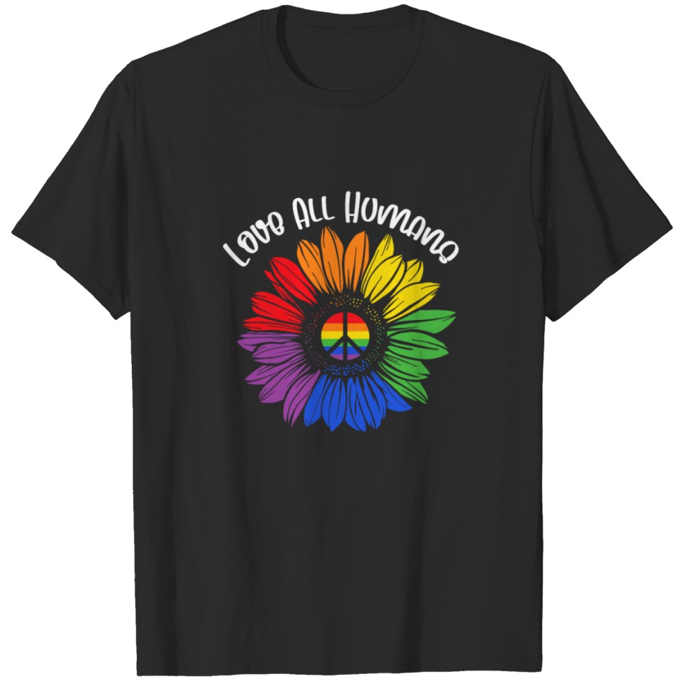 Love All Humans Rainbow Sunflower Lgbt T-Shirt