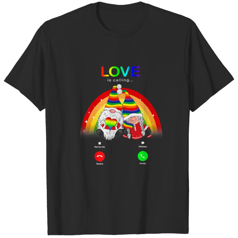 Love Is Calling Couple Gnomes Lgbt Christmas Gnome T-Shirt