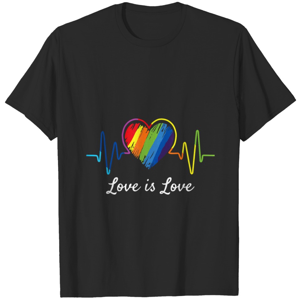 Love Is Love Heartbeat Rainbow Lgbt Gay Pride T-Shirt