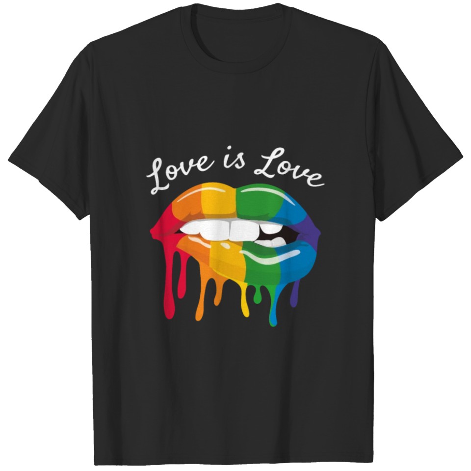 Love Is Love Lgbt Rainbow Pride Kisslips Lips Gay T-Shirt
