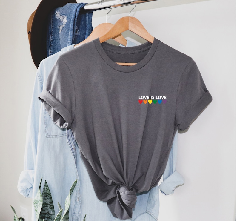 Love is Love Rainbow Heart Shirt, pocket size T Shirt. Perfect gift, Pride Rainbow Heart T shirt, Pride Shirt. Unisex T shirt. LGBT tee