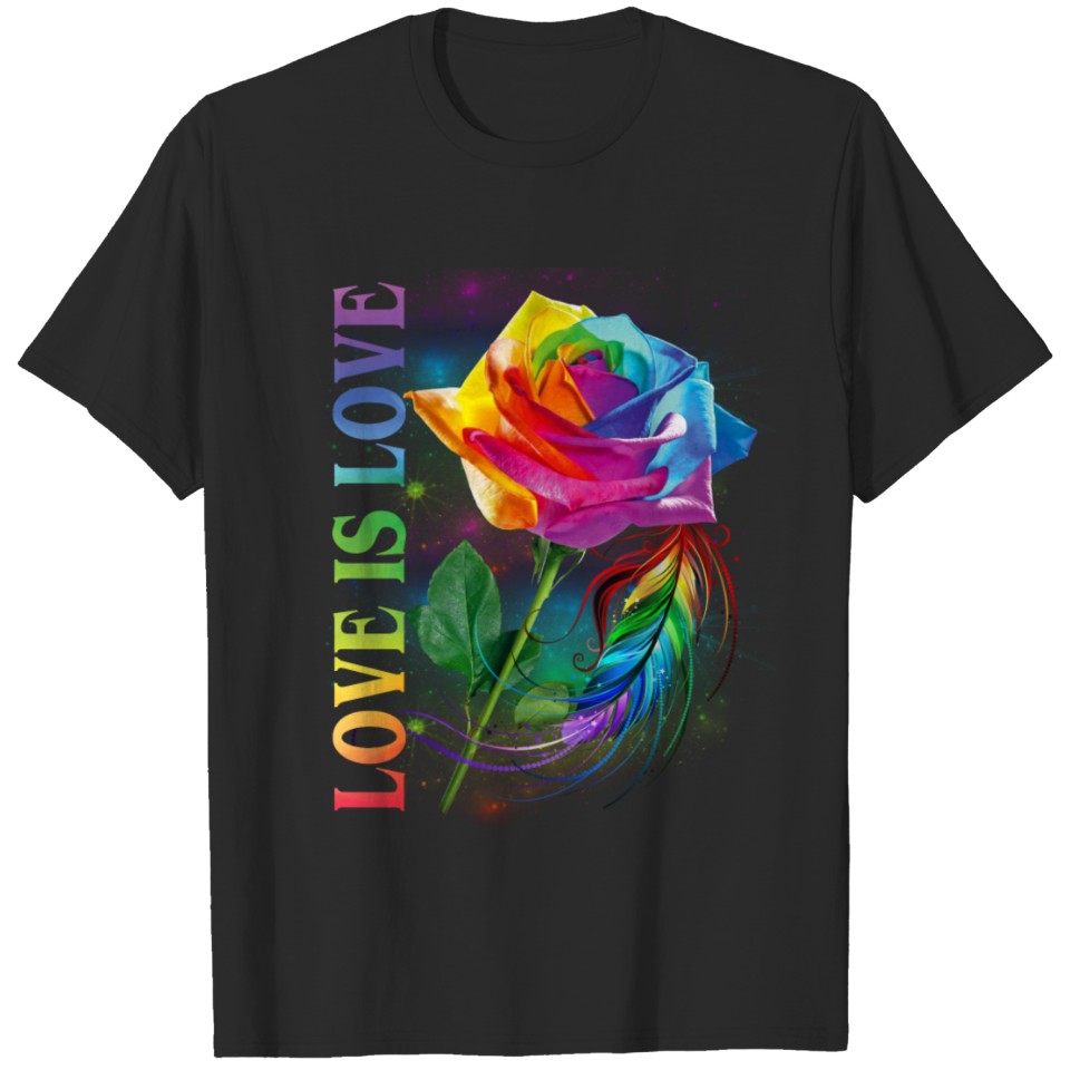 Love Is Love Rainbow Rose Lgbt Awareness T-Shirt