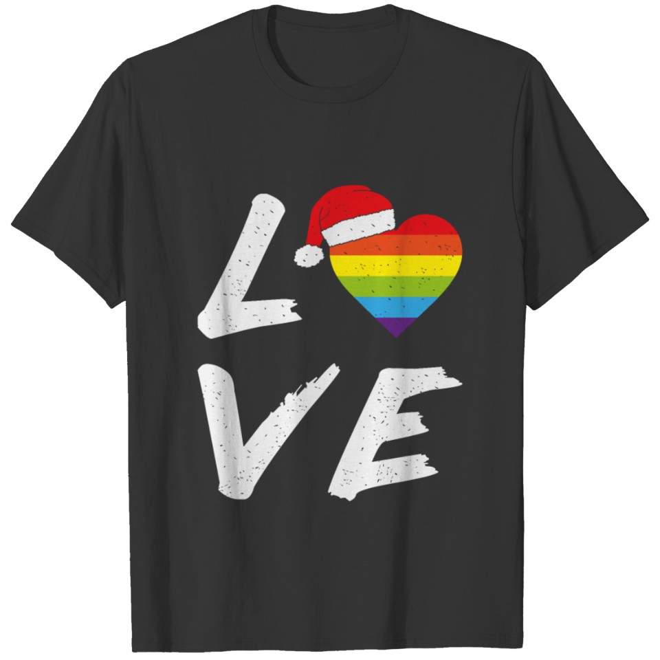 Love With Lgbt Heart And Christmas Hat T Shirts
