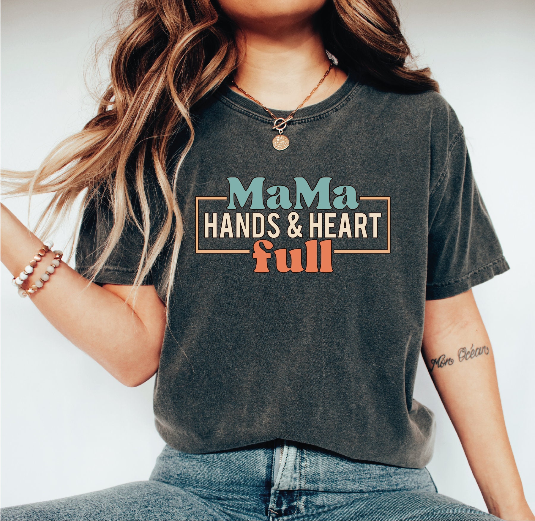 Mama Hands And Heart Full T-Shirt, Mom Shirt, Mama T- Shirt, Premium TShirt