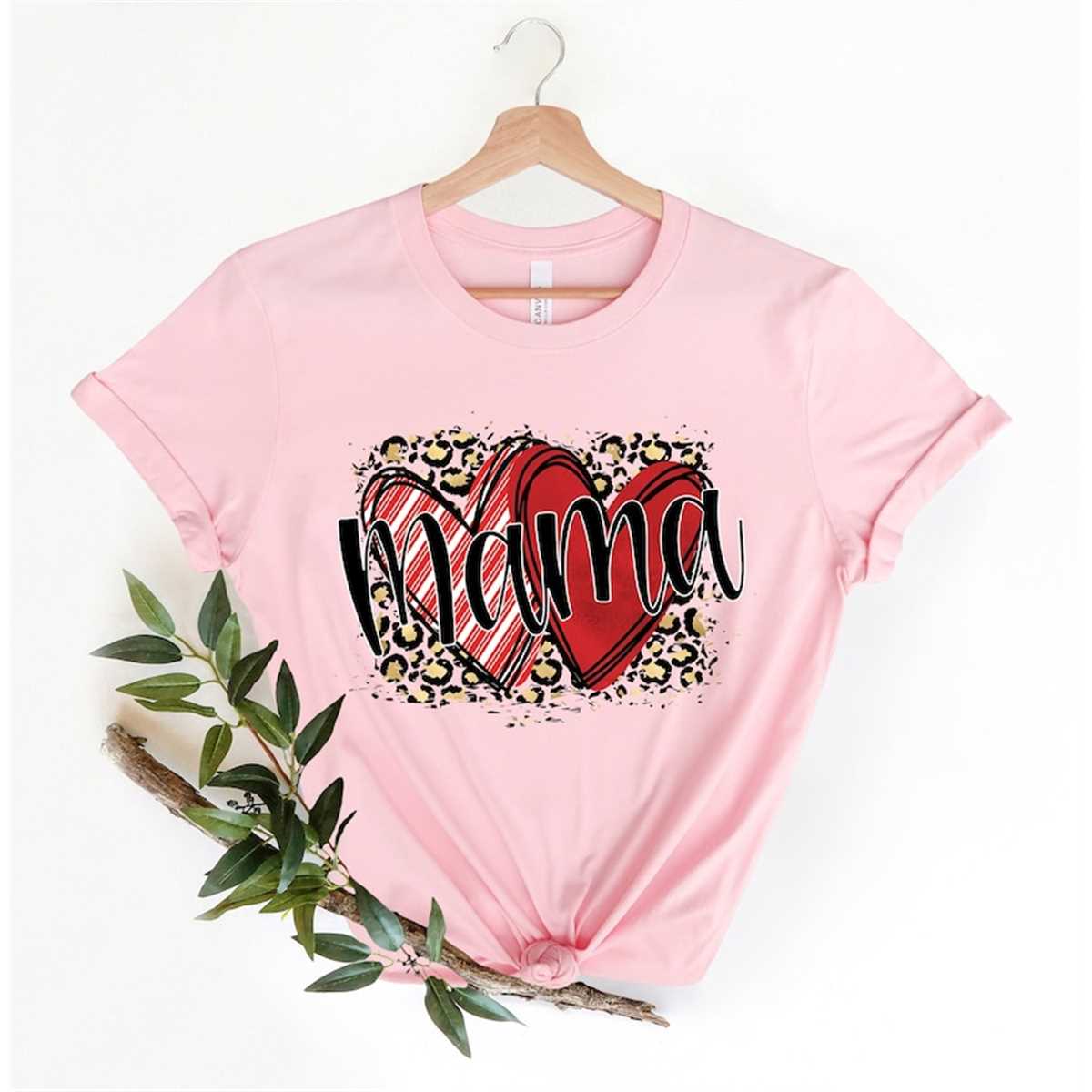 Mama Leopard Print Hearts T-Shirt, Mom Shirt, Mama Shirt, Premium Shirt