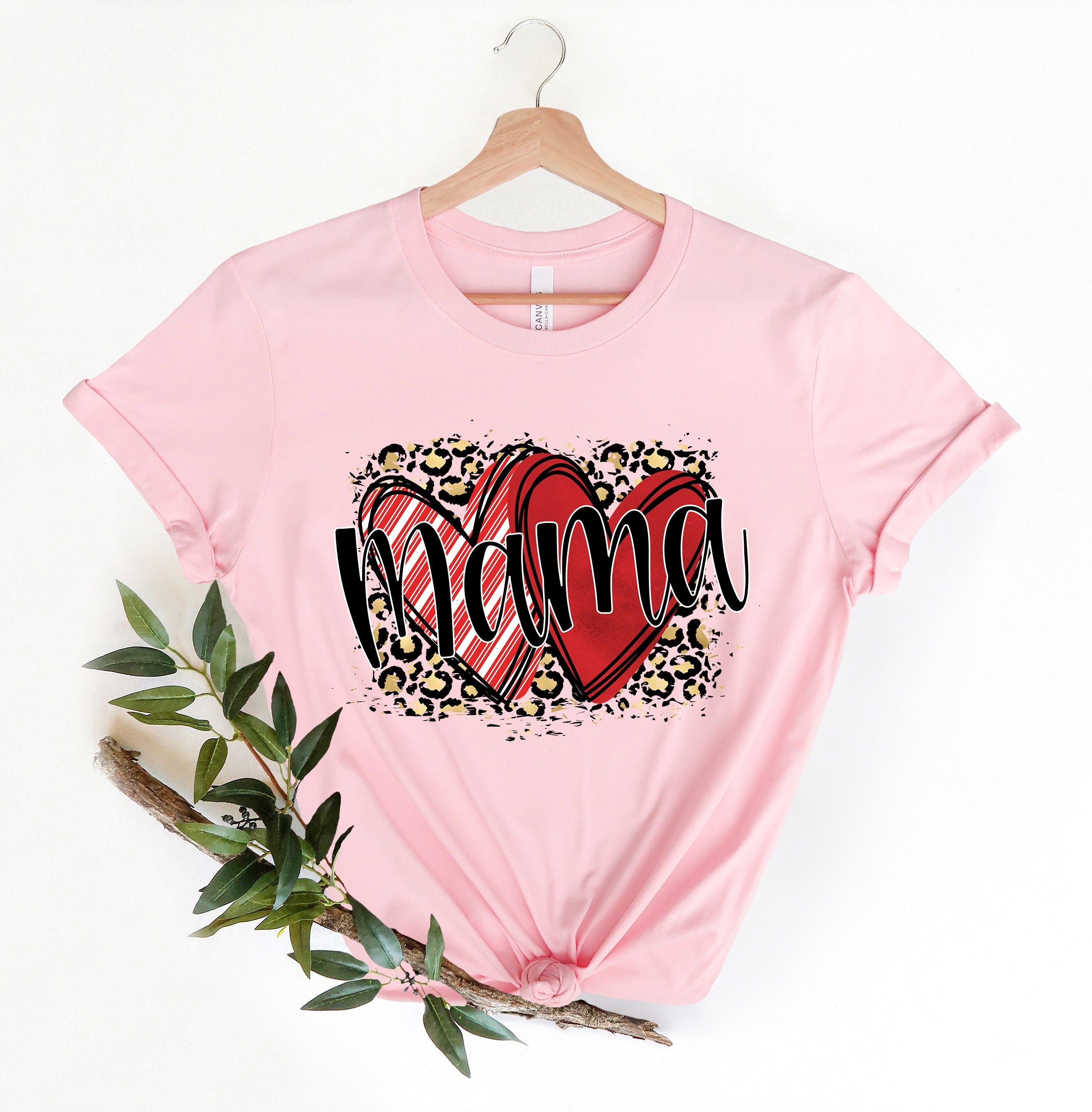 Mama Leopard Print Hearts T-Shirt, Mom Shirt, Mama Tee, Shirt For Mom Mother'S Day Gift