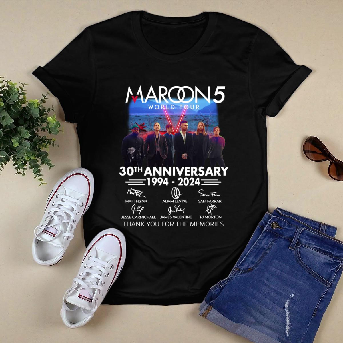 Maroon 5 30Th Anniversary 1994 2024 Thank You For The Memories Signatures Shirt,Tour 2024 Shirt 