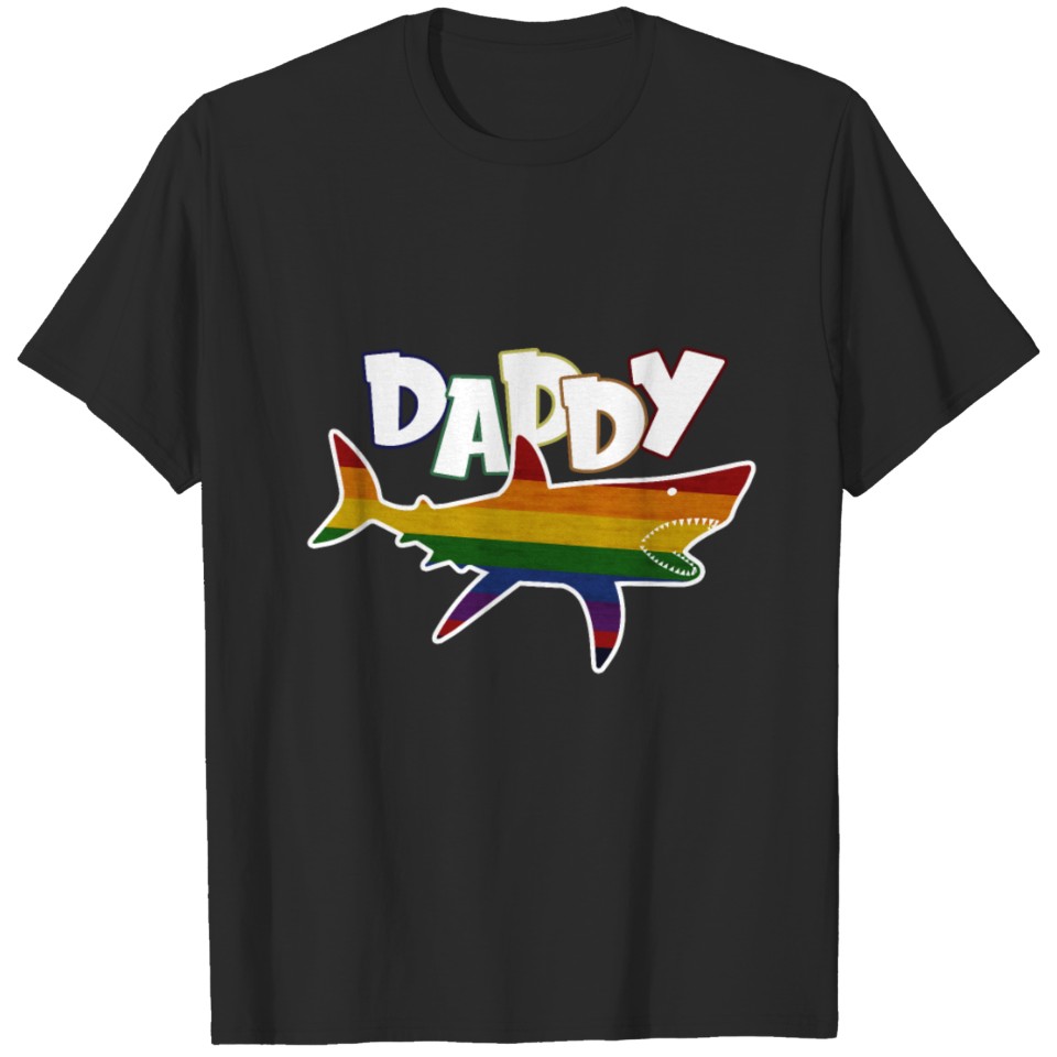 Mens Rainbow Daddy Shark Lgbt Gay Pride Fathers Gi T-Shirt