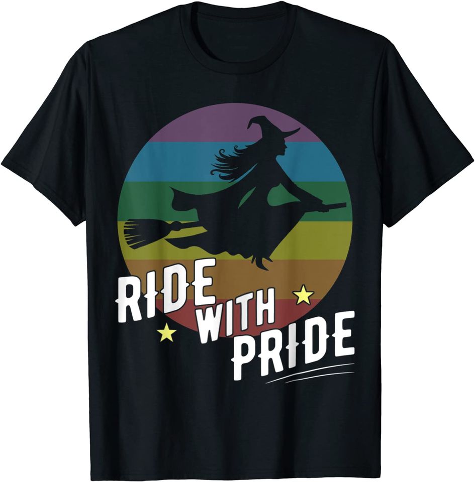 Mens Ride With Pride Lgbt Witch Halloween T-Shirt