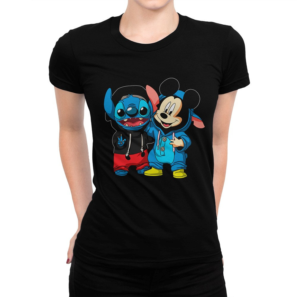Mickey Mouse With Stitch Funny T-Shirt , Mens Womens Sizes , 100% Cotton Tee (Blc-241)