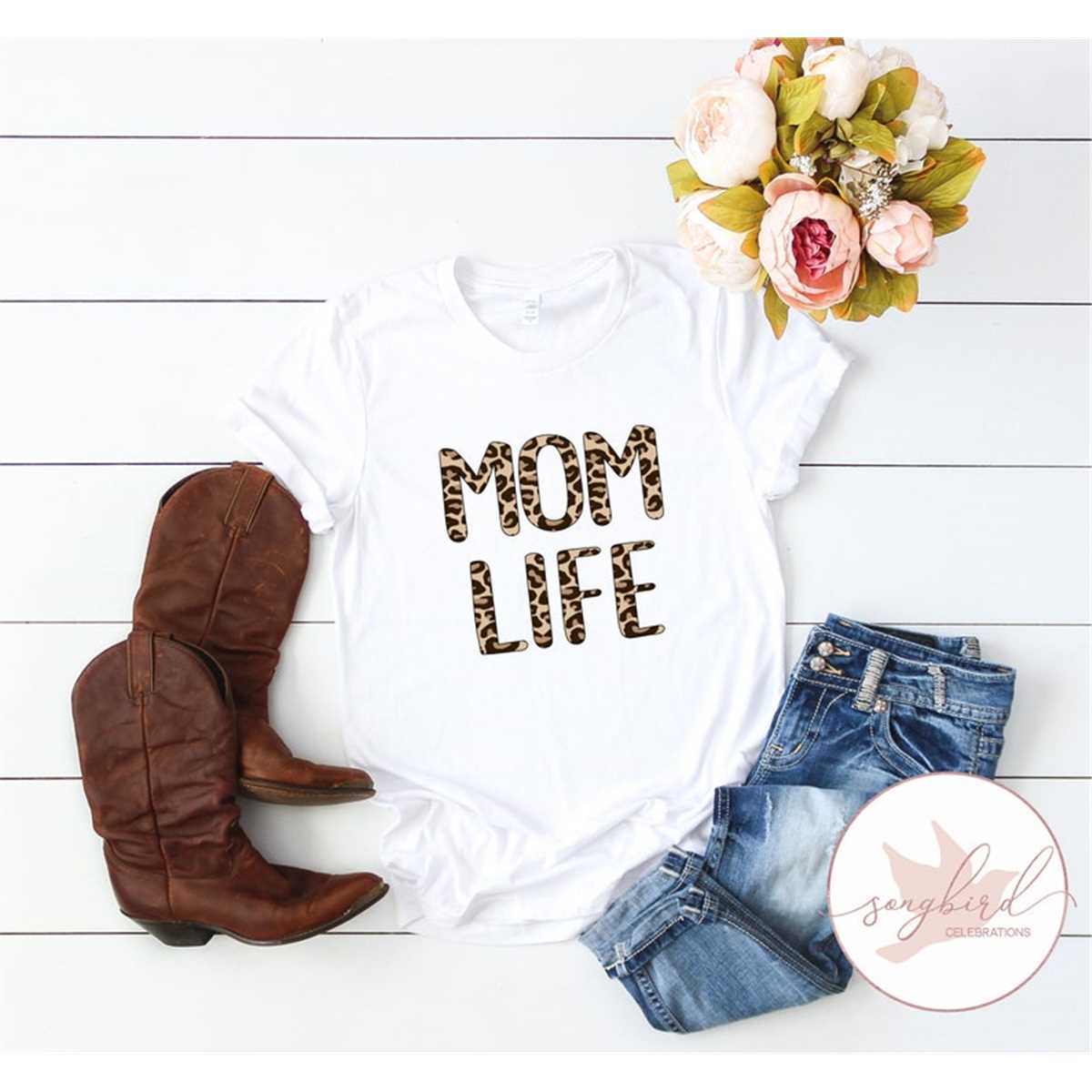Mom Life Leopard Print Ladies White Shirt, Mom Shirt, Mama Shirt, Mother's Day Shirt, Shirt For Mom